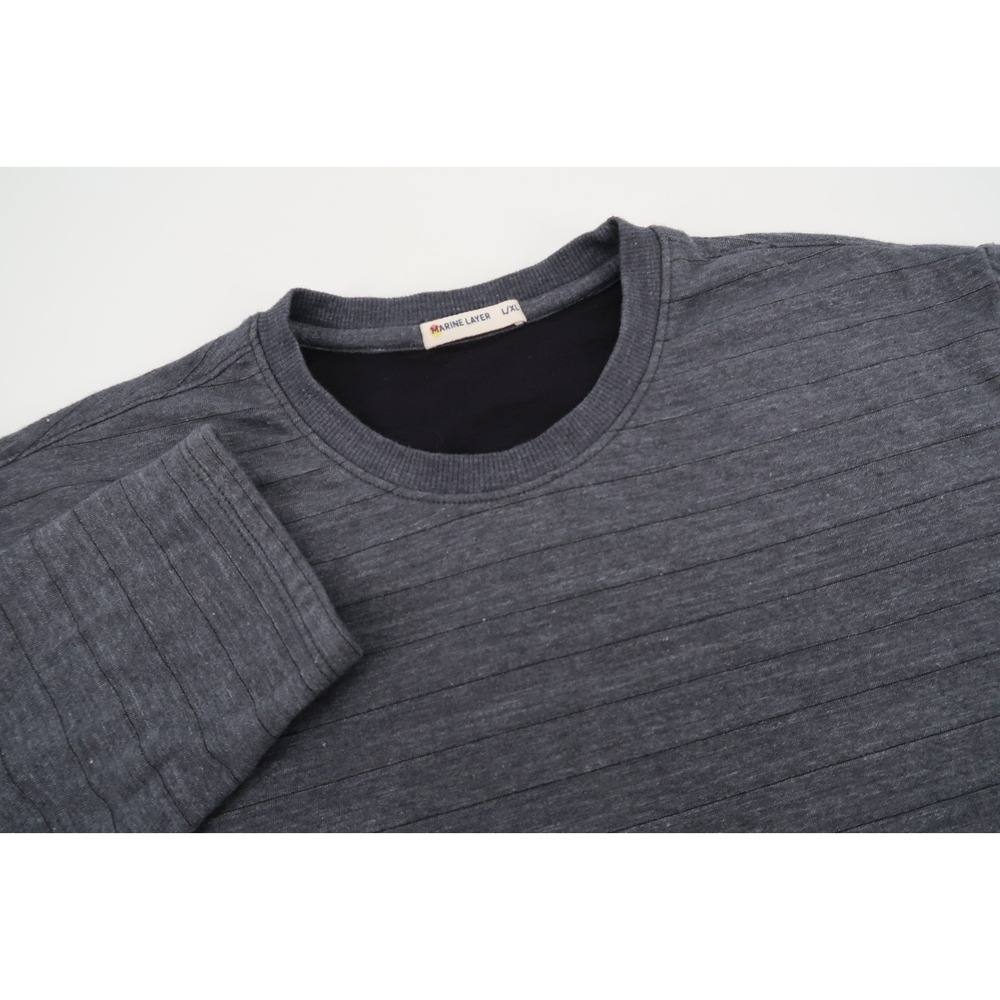 Marine Layer DK LS Crew Tee Shirt Charcoal Heather Black Striped Men's Large XL‎